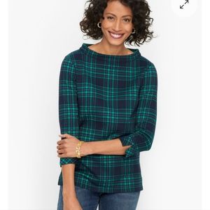Talbots funnel neck Plaid top